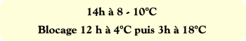 14h à 8 - 10°C
Blocage 12 h à 4°C puis 3h à 18°C