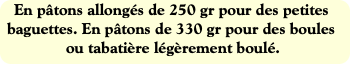 En pâtons allongés de 250 gr pour des petites bagu