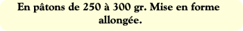 En pâtons de 250 à 300 gr. Mise en forme allongée.