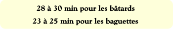 28 à 30 min pour les bâtards
23 à 25 min pour les